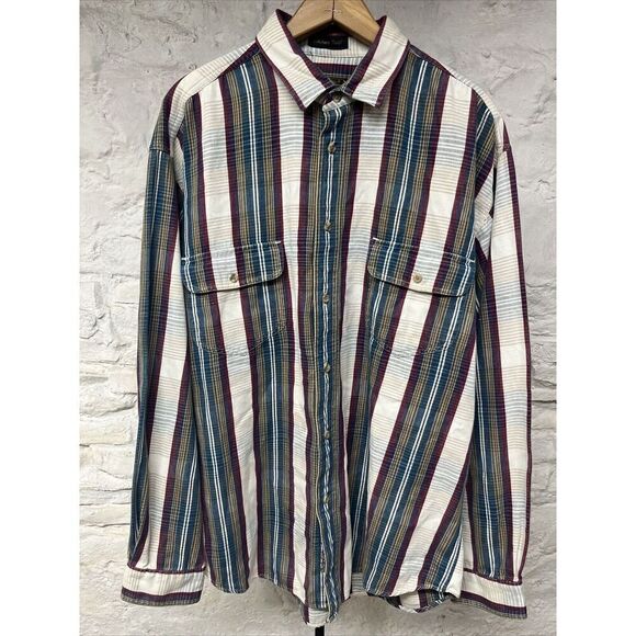 Eddie Bauer Shirt Cotton Plaid  Elkhorn Twill Vintage Button Up Knit Mens XL - Picture 1 of 8